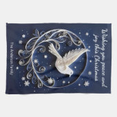Peace Dove Faux Papercraft Elegant Blue Christmas Theedoek (Horizontaal)