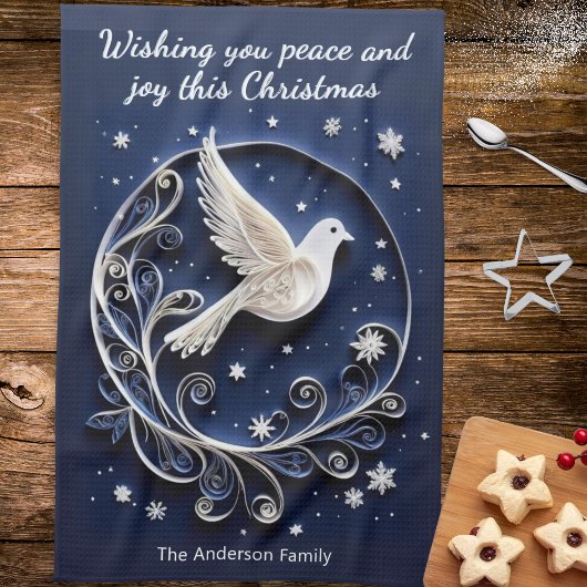 Peace Dove Faux Papercraft Elegant Blue Christmas Theedoek