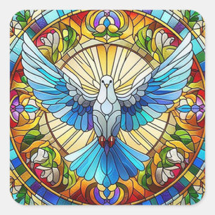 Peace Dove Glas in lood Vierkante Sticker