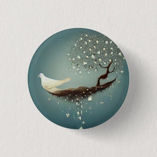 Peace Dove & Pearl Tree Ronde Button 3,2 Cm (Voorkant)