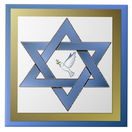 Peace Dove Star van David Ceramic Tile Tegeltje (Voorkant)