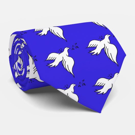 Peace Dove Stropdas!  Wit op blauwe achtergrond. Stropdas (Opgerold)