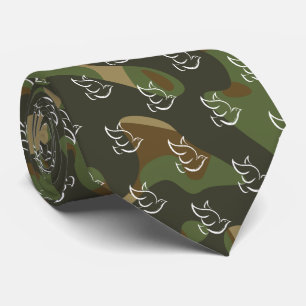 PEACE DOVE-symbool Hippie Green Camouflage Stropdas