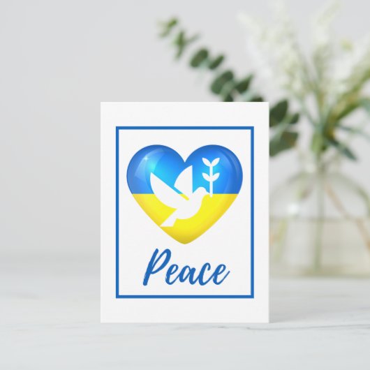 Peace Dove Ukraine Flag Heart Briefkaart (Staand voorkant)