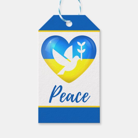 Peace Dove Ukraine Flag Heart Cadeaulabel (Voorkant)