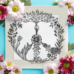 Peace Floral Drawing Cute Boho Hippie Flowers Art Bedankkaart