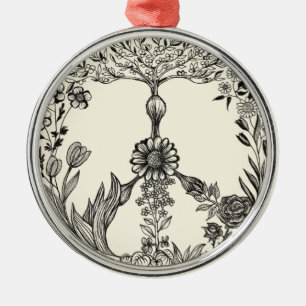 Peace Floral Drawing Cute Boho Hippie Flowers Art Metalen Ornament