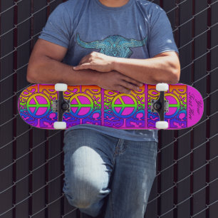 Peace Forever Retro Rainbow Herhaal op roze Skateboard