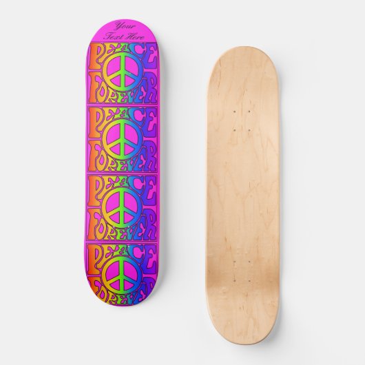 Peace Forever  Retro Rainbow Herhaal op roze Skateboard (Voorkant)