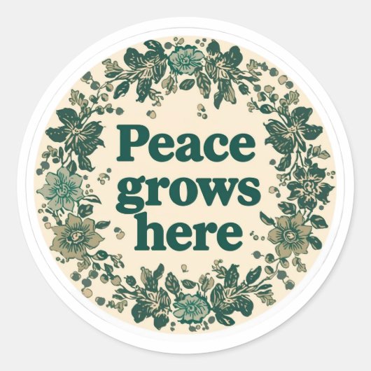 Peace Grows Here Retro Floral Sticker (Voorkant)