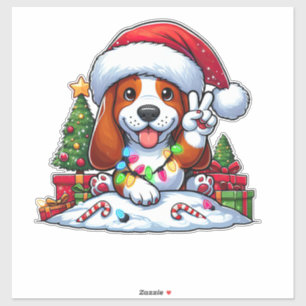 Peace Hand Basset Hound Christmas Lights Hond Vrou Sticker