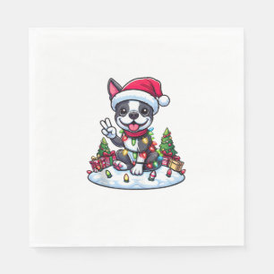 Peace Hand Boston Terrier Kerstverlichting Vrouwen Servet