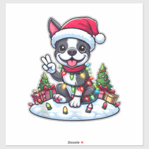 Peace Hand Boston Terrier Kerstverlichting Vrouwen Sticker