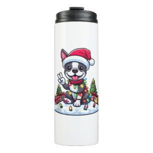 Peace Hand Boston Terrier Kerstverlichting Vrouwen Thermosbeker