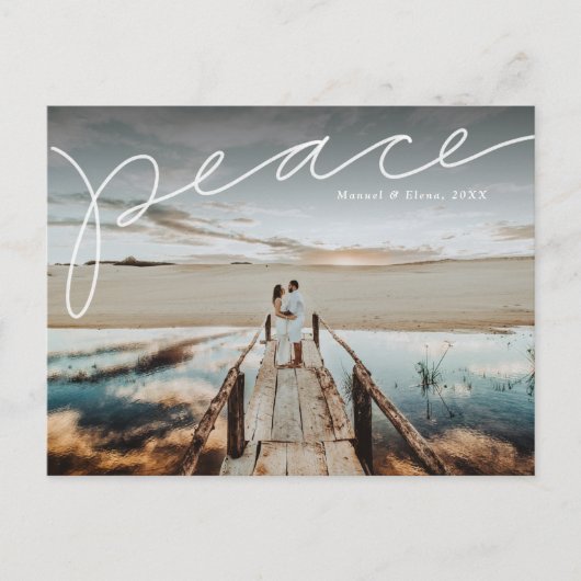 Peace handlettered vakantie foto briefkaart (Voorkant)
