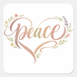 Peace Heart Boho Hand Lettered Vierkante Sticker