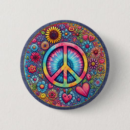 Peace Hearts and Flower Button