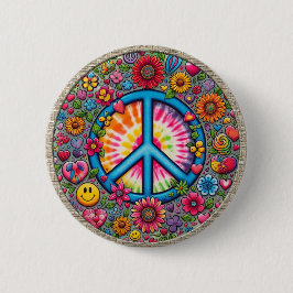 Peace Hearts and Flowers Button