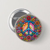 Peace Hearts and Flowers Button (Voorkant /achterkant)