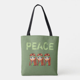 Peace Hippie Girl Chick in Green Headband 1960 Draagtas