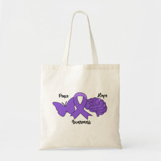 PEACE HOPE-bewustzijn Paarse linthersenen Tote Bag