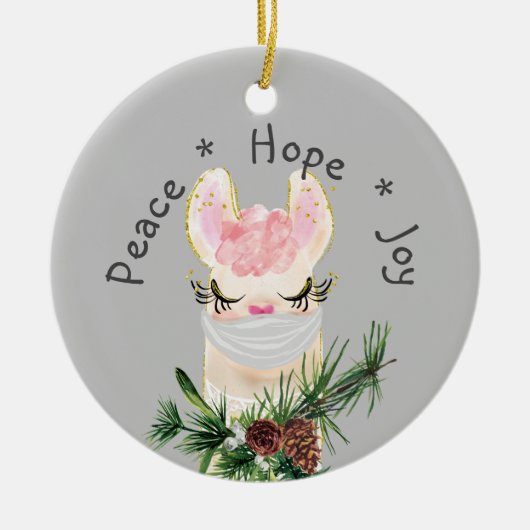 Peace Hope Joy Mask Llama Keramisch Ornament (Voorkant)