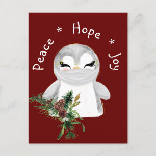 Peace Hope Joy Mask Penguin Feestdagenkaart