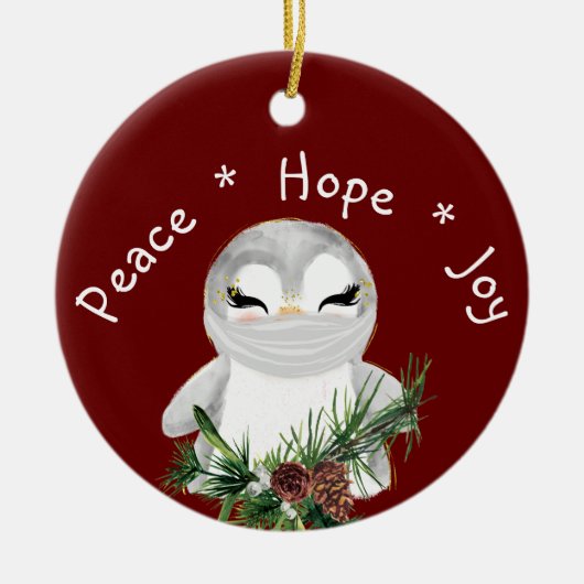 Peace Hope Joy Mask Penguin Keramisch Ornament (Voorkant)