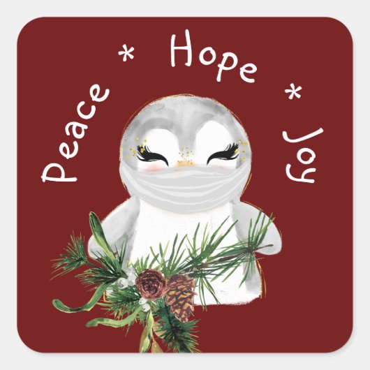 Peace Hope Joy Mask Penguin Vierkante Sticker (Voorkant)