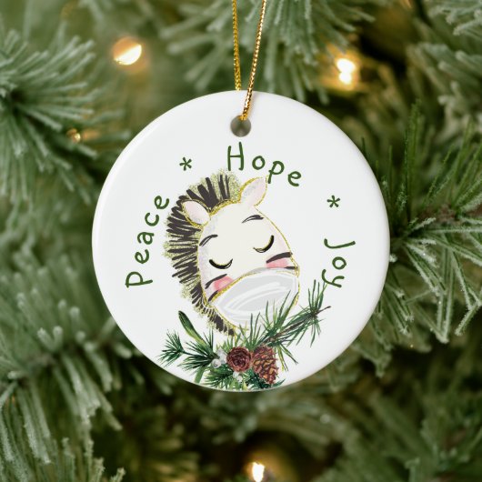 Peace Hope Joy Mask Zebra Keramisch Ornament (Boom)