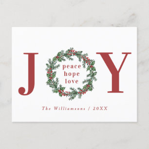 Peace Hope Love Joy Typographic Wreath Feestdagenkaart