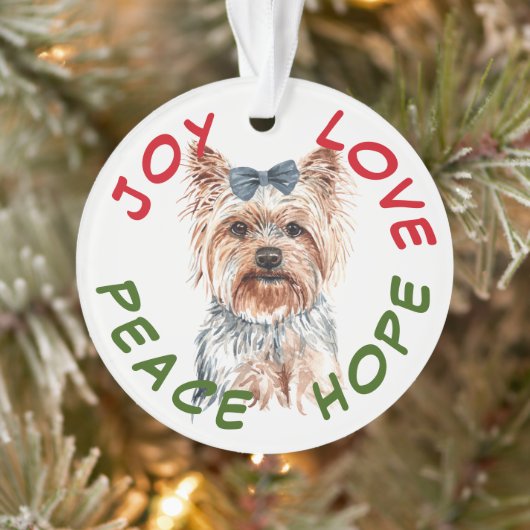 Peace Hope Santa Hat Yorkshire Terrier Ornament (Boom)