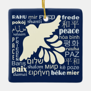 PEACE in veel talen, aangepaste versiering Keramisch Ornament