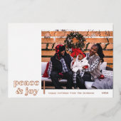 Peace & Joy Corner Modern Foil Photo Carte de vaca (Recto)