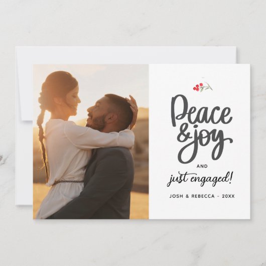 Peace, Joy & Engaged, 2 Photos Custom Feestdagenkaart (Voorkant)
