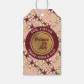 Peace & Joy Gold Glitter Roze Bourgogne Cadeaulabel (Voorkant)