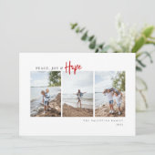 Peace Joy Hope Modern Script Minimalist Photo Feestdagenkaart (Staand voorkant)