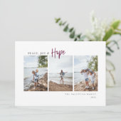 Peace Joy Hope Modern Script Minimalist Photo Feestdagenkaart (Staand voorkant)