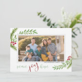 Peace Joy Hope Waterverf Twee kerstfoto's Feestdagenkaart (Staand voorkant)