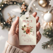 Peace Joy Love Beige Bloemen Kerst
