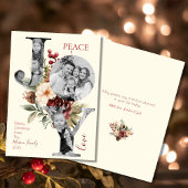 Peace Joy Love Beige Bloemen Kerst Ronde Sticker