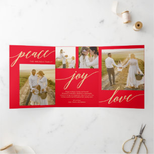 Peace Joy Love EDITABLE COLOR Trifold Holiday Card Drieluik Uitnodiging