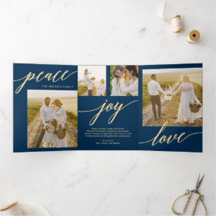 Peace Joy Love EDITABLE COLOR Trifold Holiday Kaar Drieluik Uitnodiging