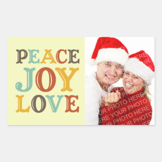 PEACE JOY LOVE-etiket met blokletter Rechthoekige Sticker
