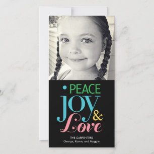 Peace Joy & Love Holiday-fotokaart Feestdagenkaart