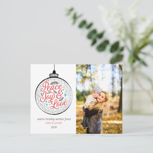 Peace, Joy & Love Photo Holiday Briefkaart (Staand voorkant)