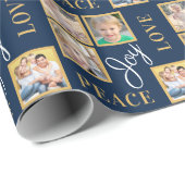 Peace Joy Love Typografie | 4 Fotoblauw kerstfeest Cadeaupapier (Rol Hoek)