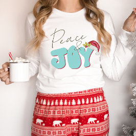 Peace Joy Retro 80's Font Santa Hat Aqua Red Schat T-shirt