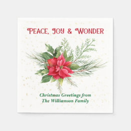 Peace Joy & Wonder Red Poinsettia Christmas Servet