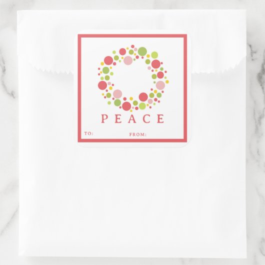 PEACE kerstlabel rode rand Vierkante Sticker (Tas)